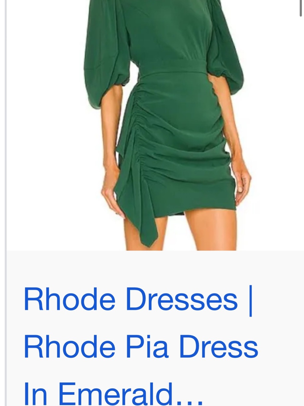 RHODE Emerald Ruched Mini Dress with Puff Sleeves and Side Tie